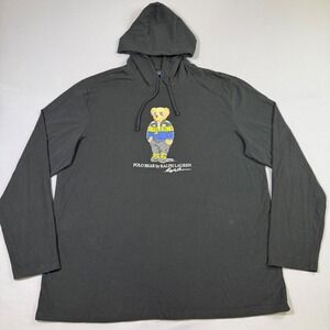 Polo Ralph Lauren Polo Bear Hooded T-Shirt Mens XXL Black F1 Racing Hoodie EUC